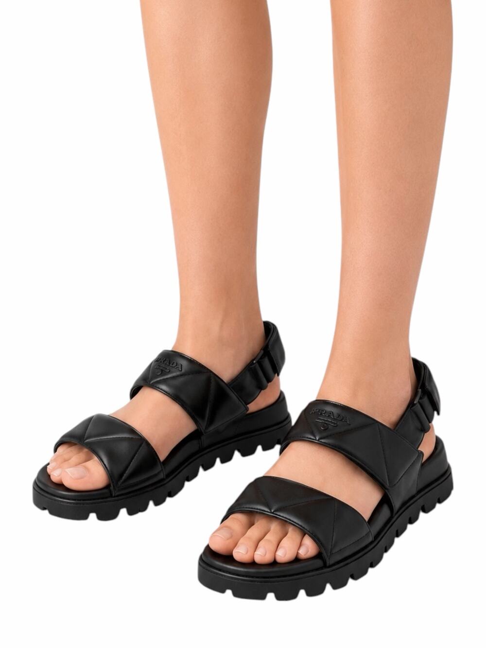 Prada Calzature Donna Logo 20mm Dad Sandal Black Nappa Leather Size 37